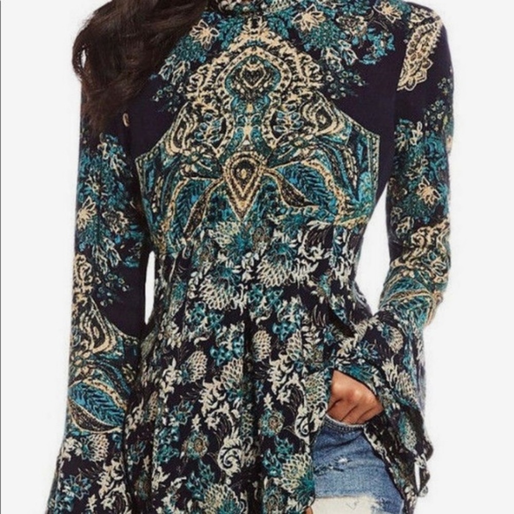Free People Lady Luck Bell Sleeve Cutout Tunic Dress Size Large